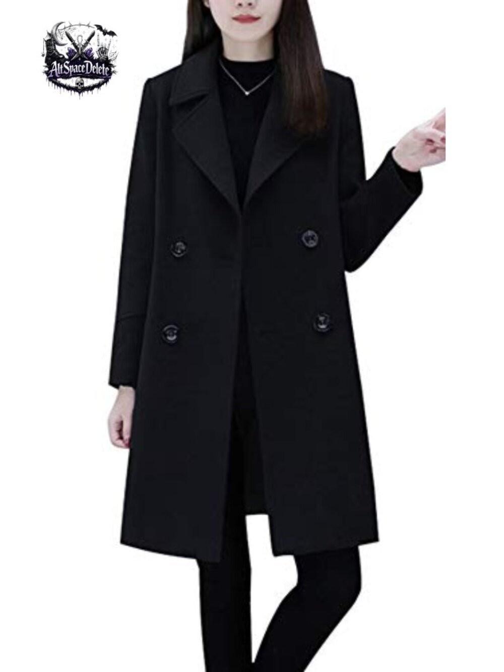 Double Breasted Wool Blend Pea Coat Knee Length Notched Collar Button Down